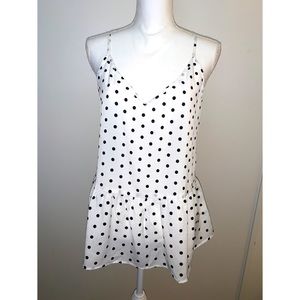 Cute White & Black Polka Dot Peplum Top Large